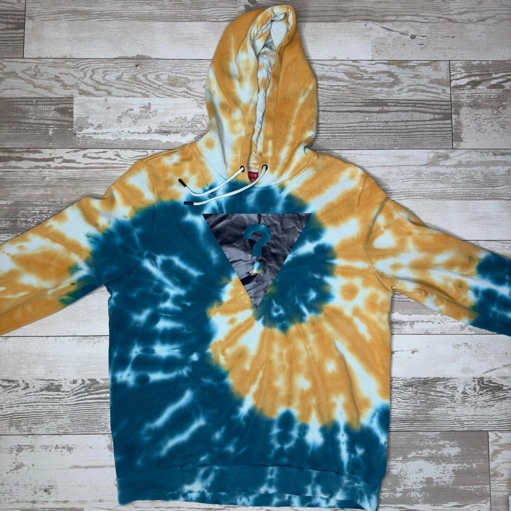 Guess Hoodie Mens Large Multi Tie Dye Fleece Lined Gorpcore Skater‎ Drawstring